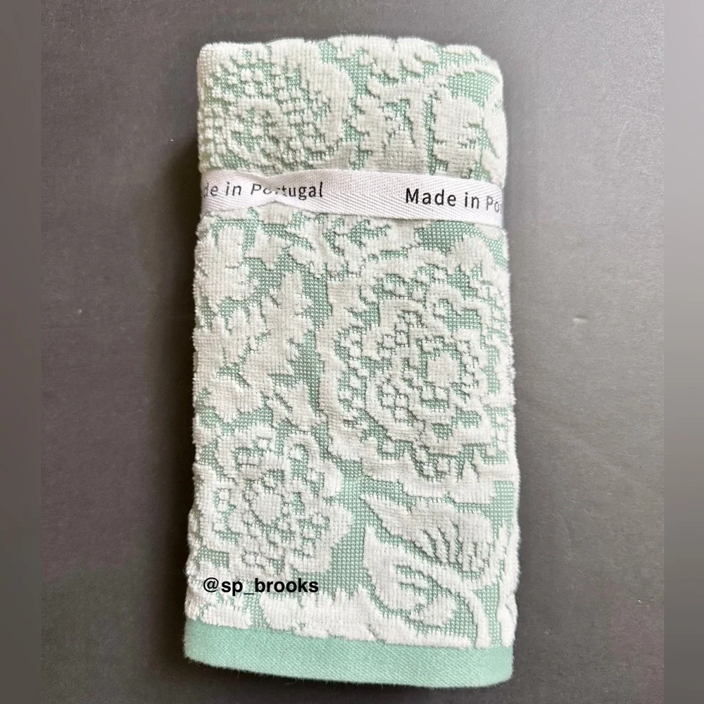 🎁6PC BIANCA Bath Towel Set - Floral Woven Terry Pattern Pastel Green & White